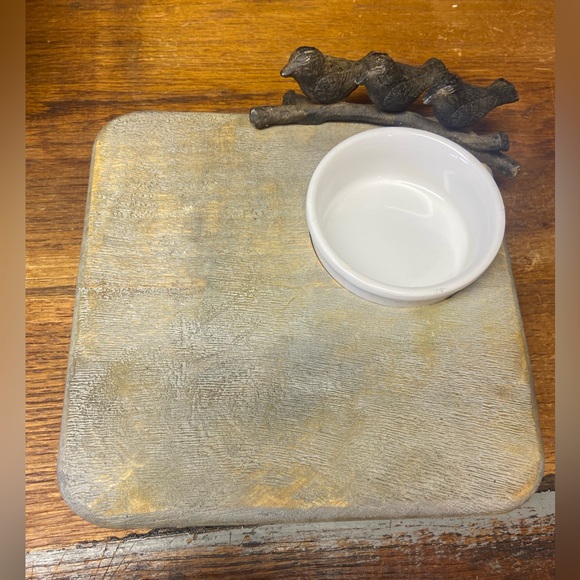 Mud pie small dip and cheese board charcuterie plate Metal birds ceramic cup - Picture 1 of 5